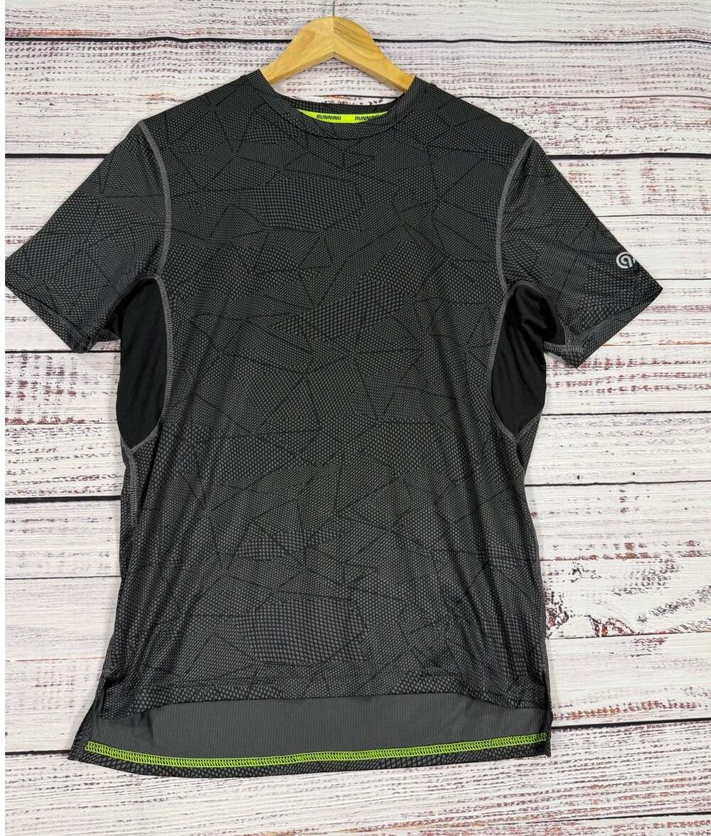 C9 Champion Mens Running Shirt S Gray Black Geometric Mesh Panel Short Sleeve